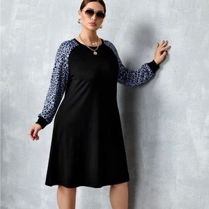 Shein Curve knit dress with animal print sleeves. Size 3XL